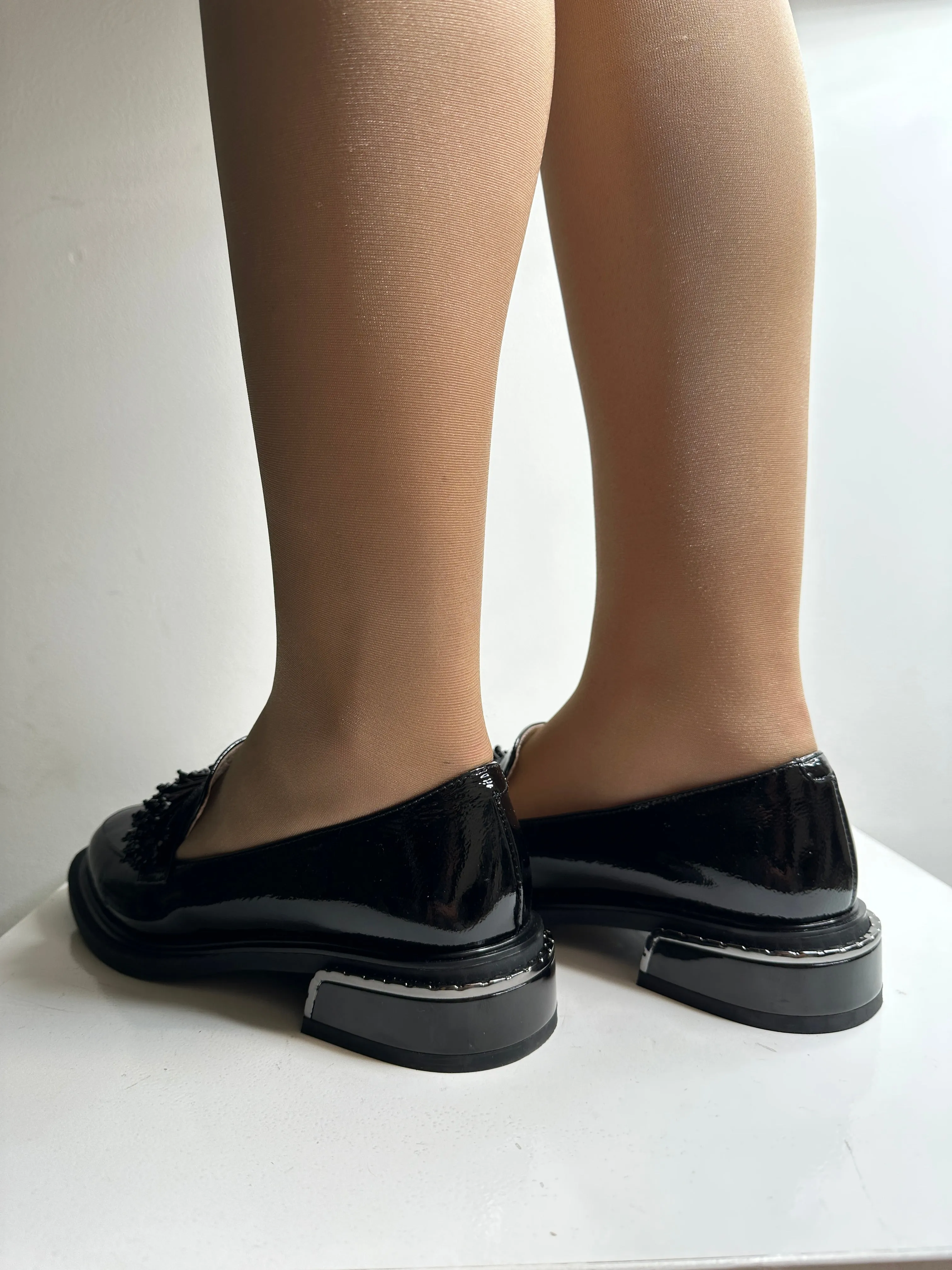 Black Patent Loafer with Front Bead Detailing
