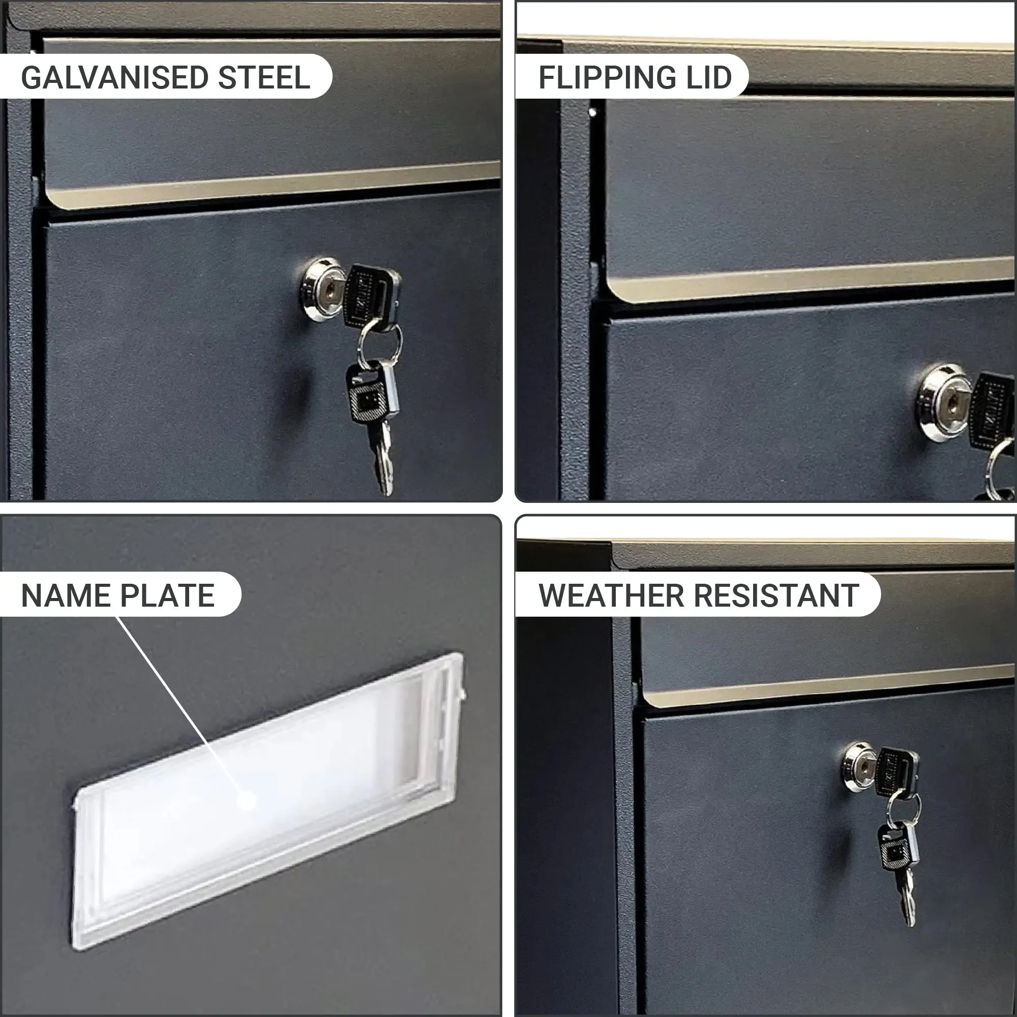 Buckingham Extra Large Wall Mounted Lockable Steel Mailboxes Heavy Duty Weather Resistant Post Box with Secure Key Lock Rustproof Powder Coated Finish Ideal for Outdoor Home or Office Use (Premium Black)