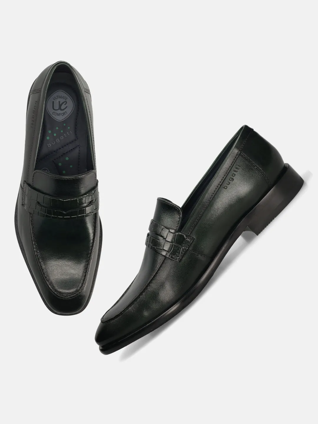 bugatti Dark Green Premium Leather Slip-ons Formal