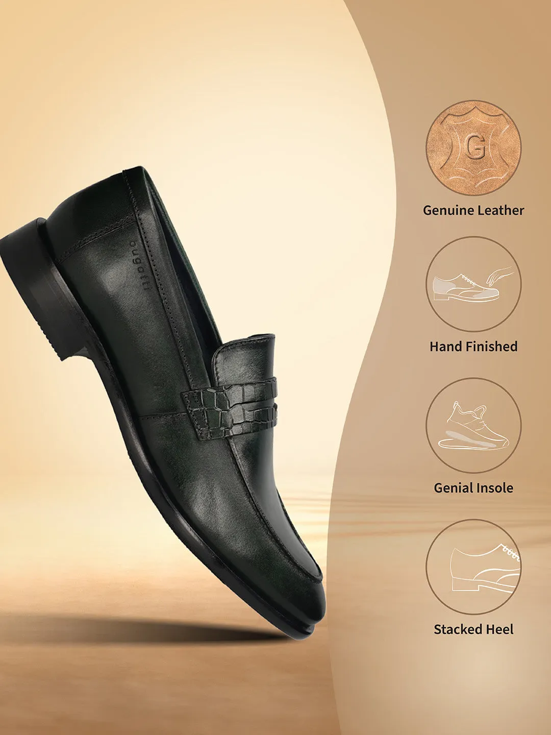 bugatti Dark Green Premium Leather Slip-ons Formal