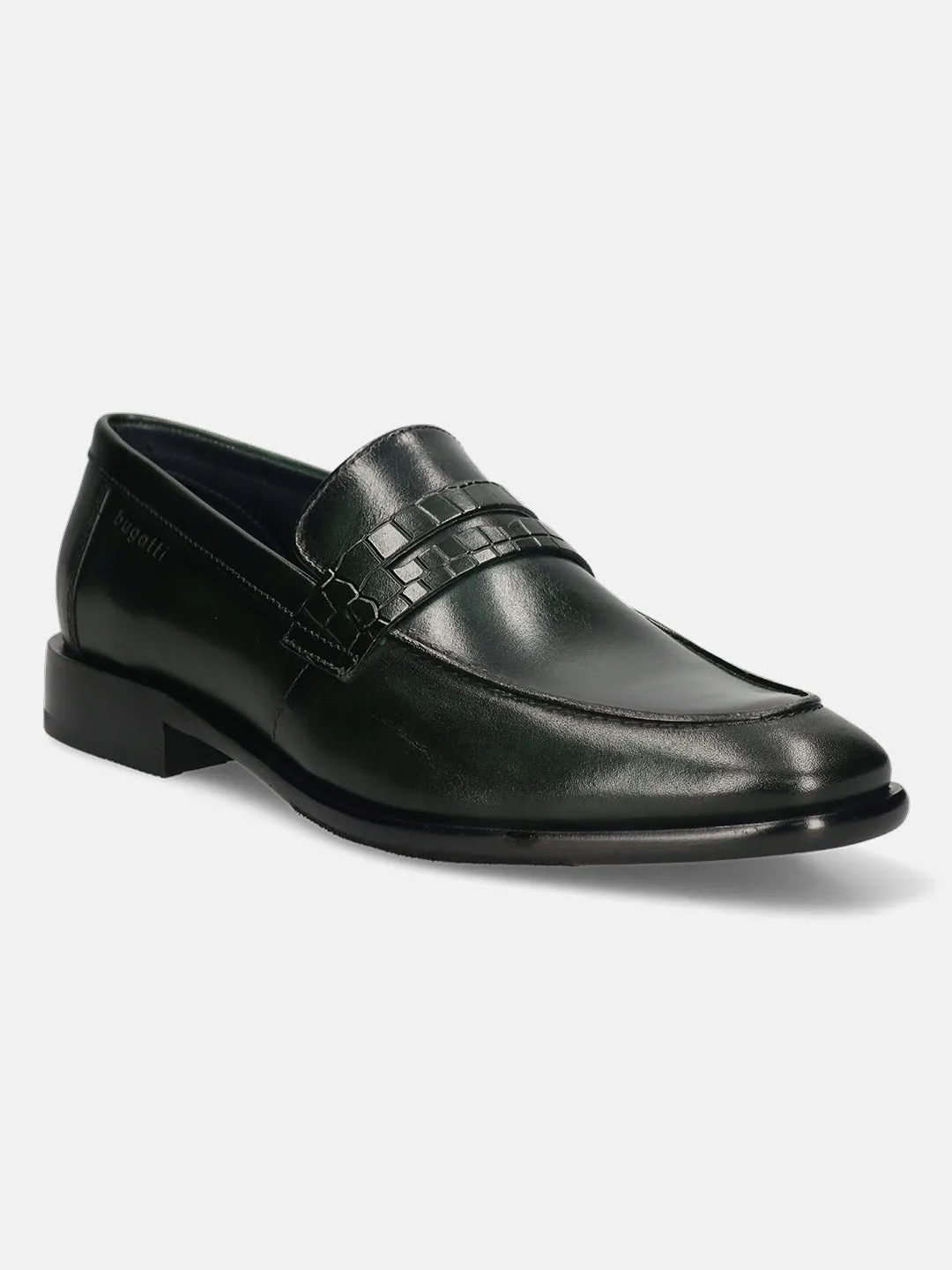 bugatti Dark Green Premium Leather Slip-ons Formal