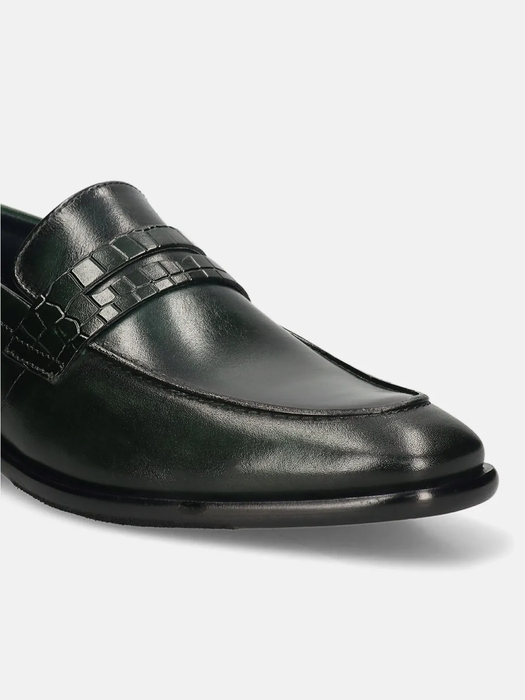 bugatti Dark Green Premium Leather Slip-ons Formal