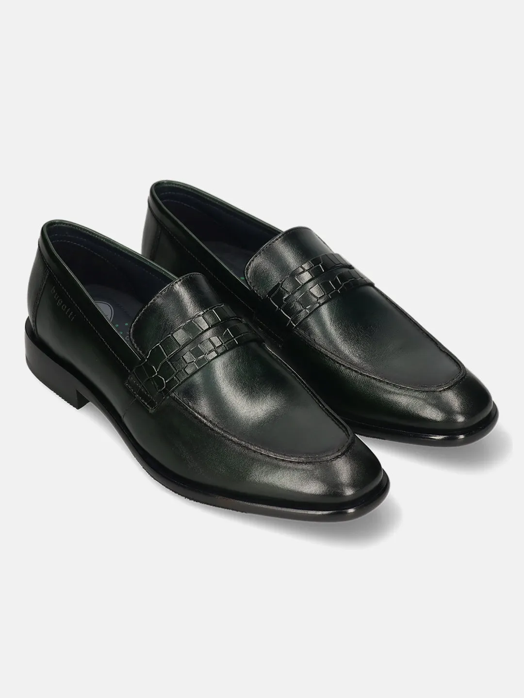 bugatti Dark Green Premium Leather Slip-ons Formal