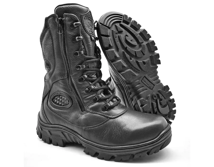 Combat Boots Black Leather Tactical Military Army Zipper