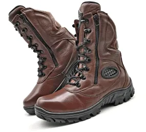 Combat Boots Brown Genuine Leather Tactical Military Zipper