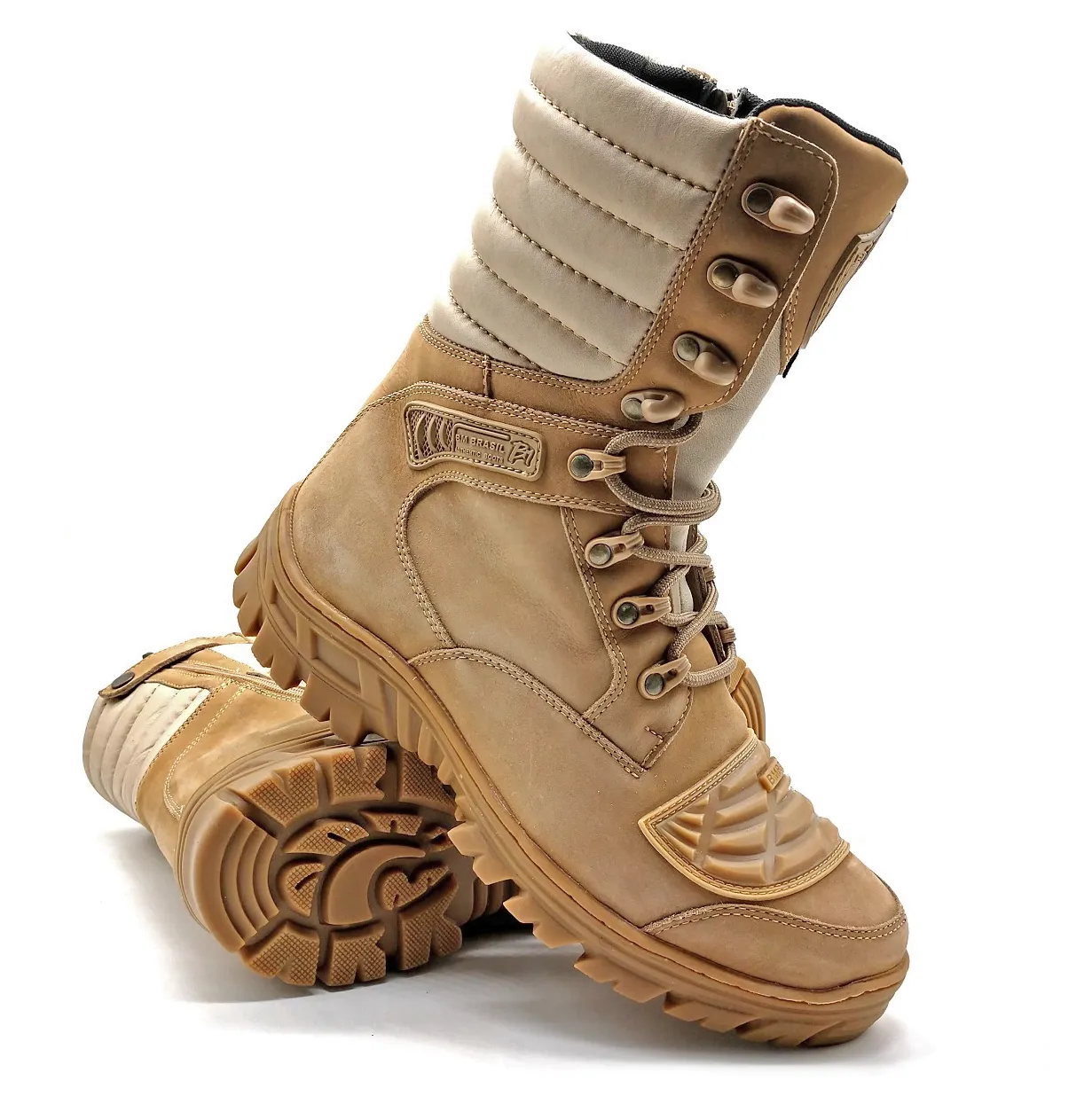 Combat Boots Tan Leather Tactical Army Zipper