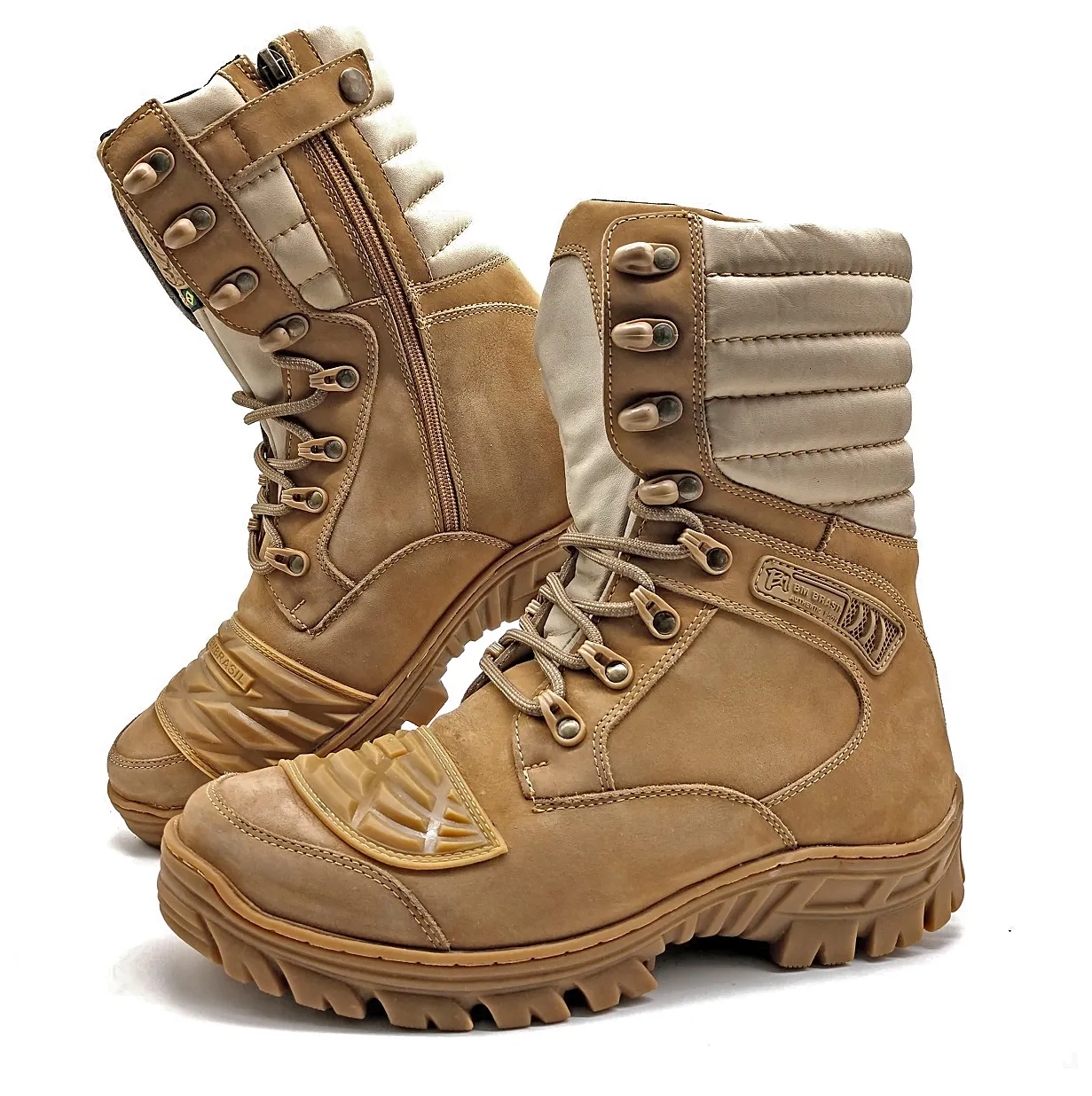 Combat Boots Tan Leather Tactical Army Zipper