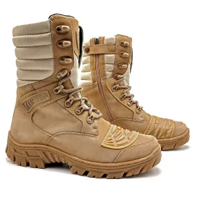 Combat Boots Tan Leather Tactical Army Zipper