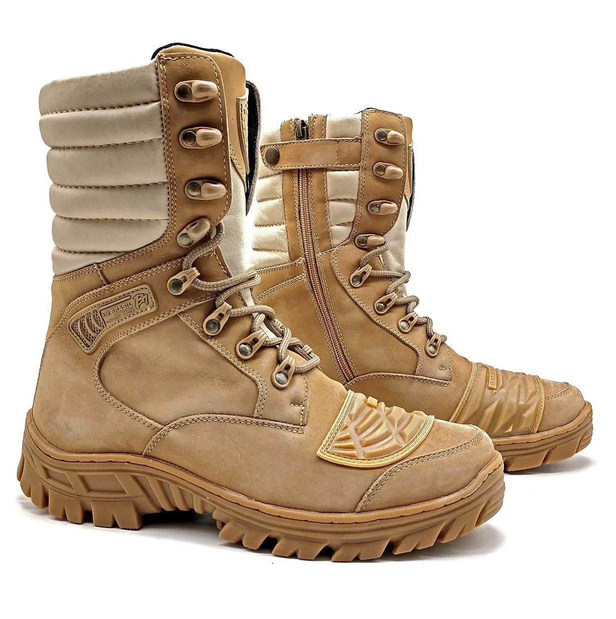 Combat Boots Tan Leather Tactical Army Zipper