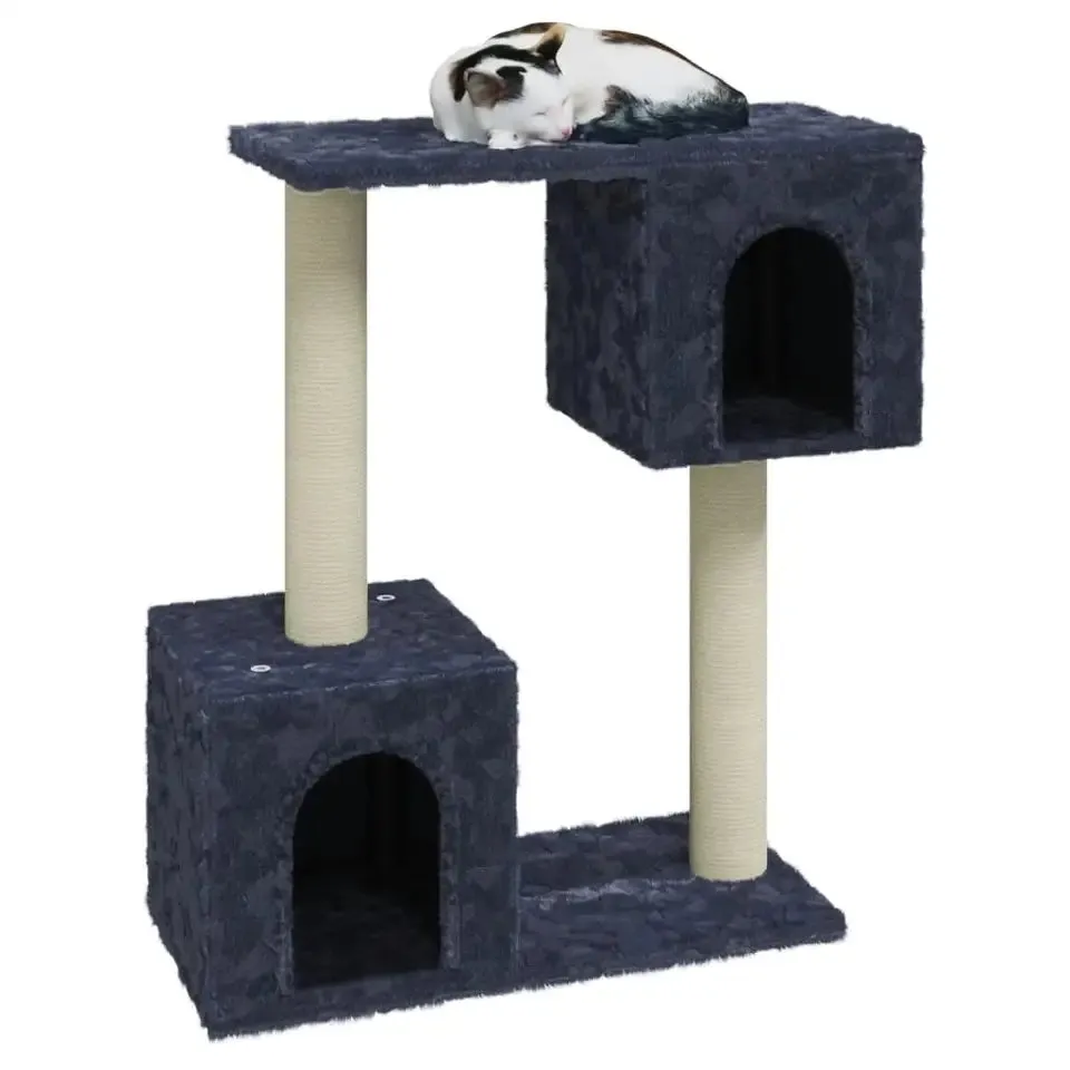 Compact Cat Tree with 2 Plush Condos, Perch & Scratching Posts