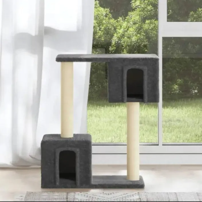 Compact Cat Tree with 2 Plush Condos, Perch & Scratching Posts