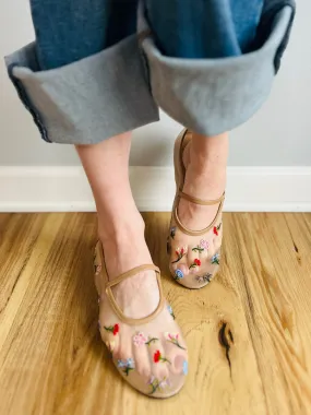 Floral Embroidered Mesh Ballet Flats