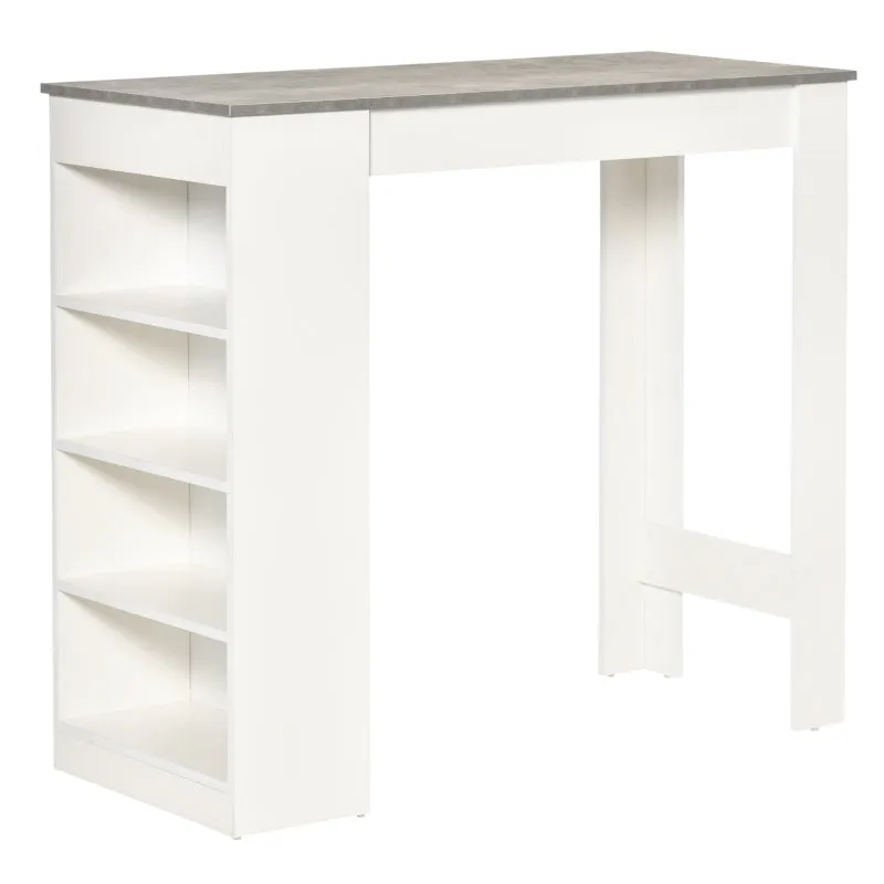 HOMCOM Kitchen Bar Table with Side Shelves - White & Grey