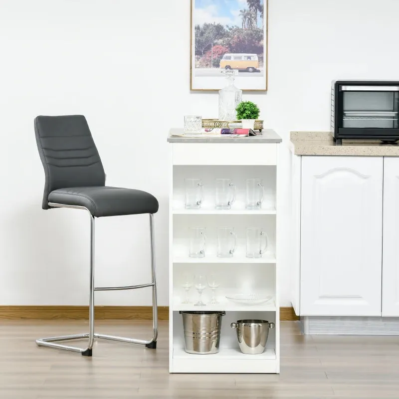 HOMCOM Kitchen Bar Table with Side Shelves - White & Grey