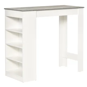 HOMCOM Kitchen Bar Table with Side Shelves - White & Grey