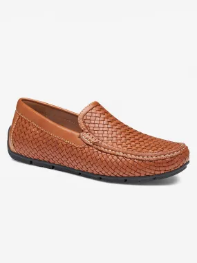 J & M Collection Baldwin Driver Woven Slip-On in Tan Sheepskin