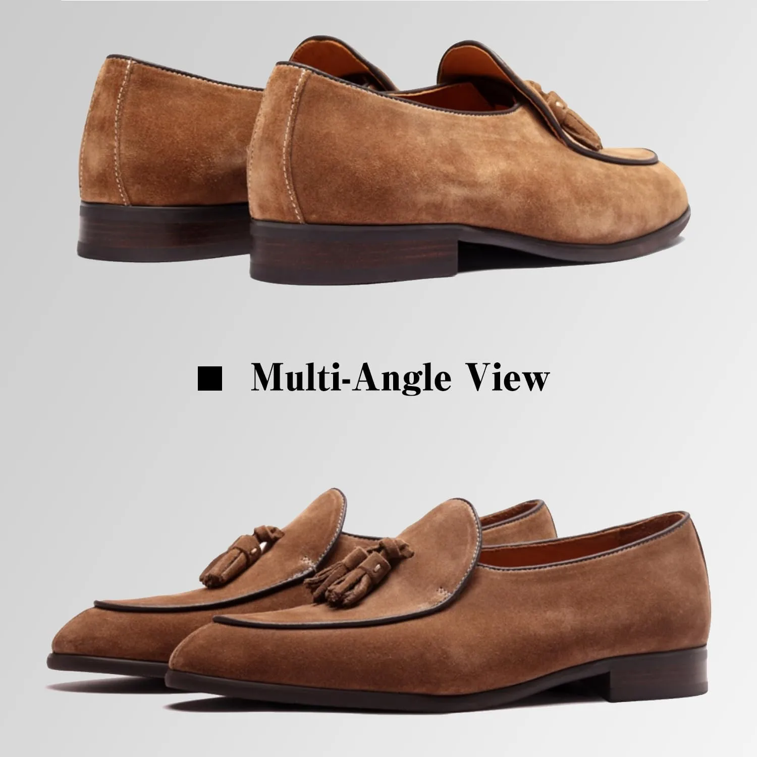 Loafers for Men - High-Gloss Suede Tassel Loafers | Premium Dress Shoes with Italian Brushed Calfskin & Blake Stitch Construction | Business Casual Slip-Ons