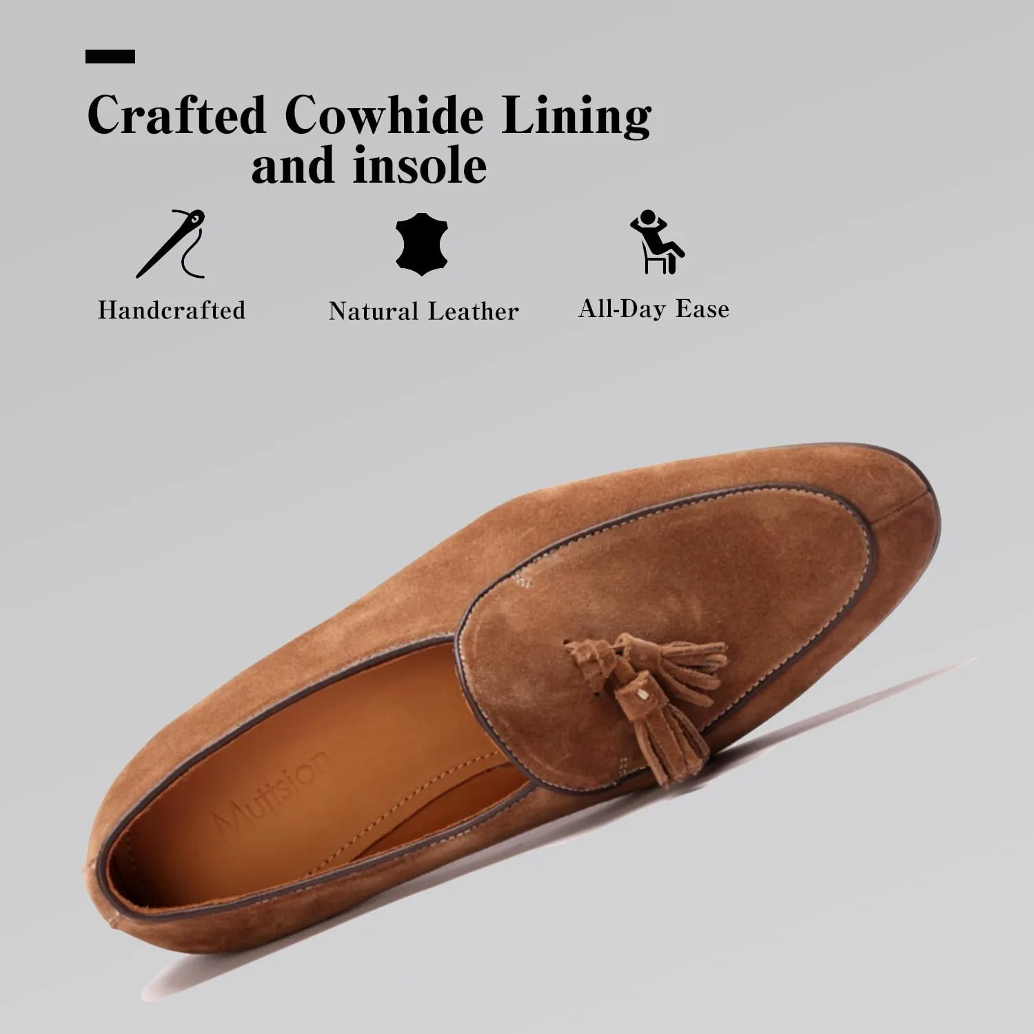 Loafers for Men - High-Gloss Suede Tassel Loafers | Premium Dress Shoes with Italian Brushed Calfskin & Blake Stitch Construction | Business Casual Slip-Ons
