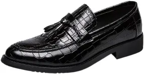 Men's Italian Designer Leather Loafers, Genuine Leather Pointed Toe Dress Shoes with Tassel, Business Wedding Banquet Formal Slip-On Shoes