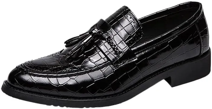 Men's Italian Designer Leather Loafers, Genuine Leather Pointed Toe Dress Shoes with Tassel, Business Wedding Banquet Formal Slip-On Shoes