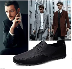 Mens Leather Dress Shoes - Italian Formal Oxford Shoes for Men, Breathable Moccasins, Black Plus Size, Stylish Dress Loafers