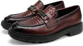 Men's Woven Dress Shoes Leather Casual Slip On Breathable Penny Loafers for Men