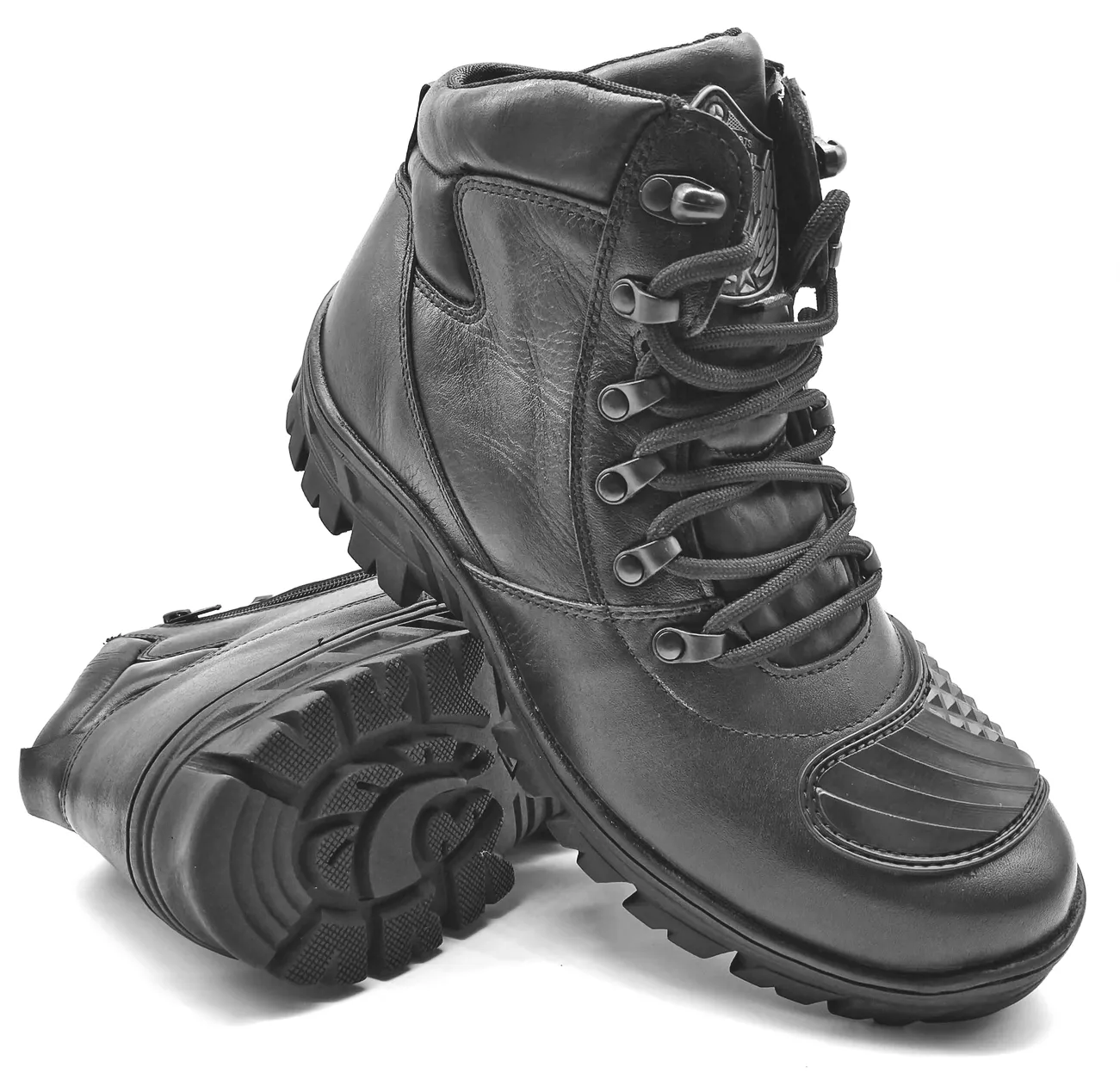 Motorcycle Boots Black Leather Hiking Lace Up Rock Combat