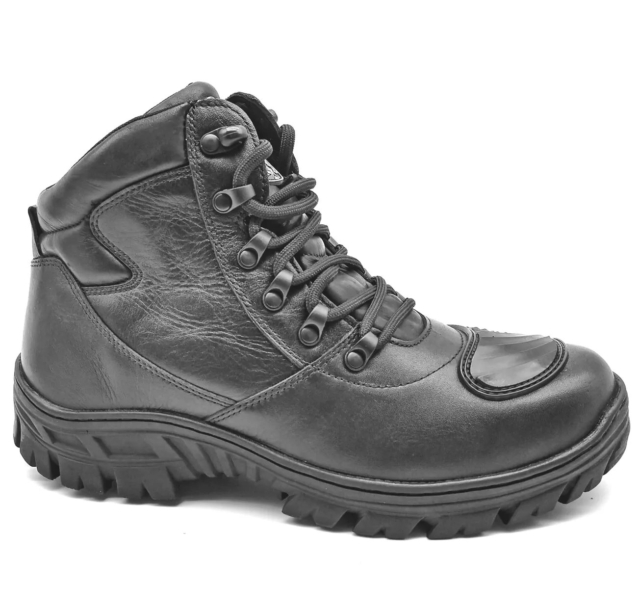 Motorcycle Boots Black Leather Hiking Lace Up Rock Combat