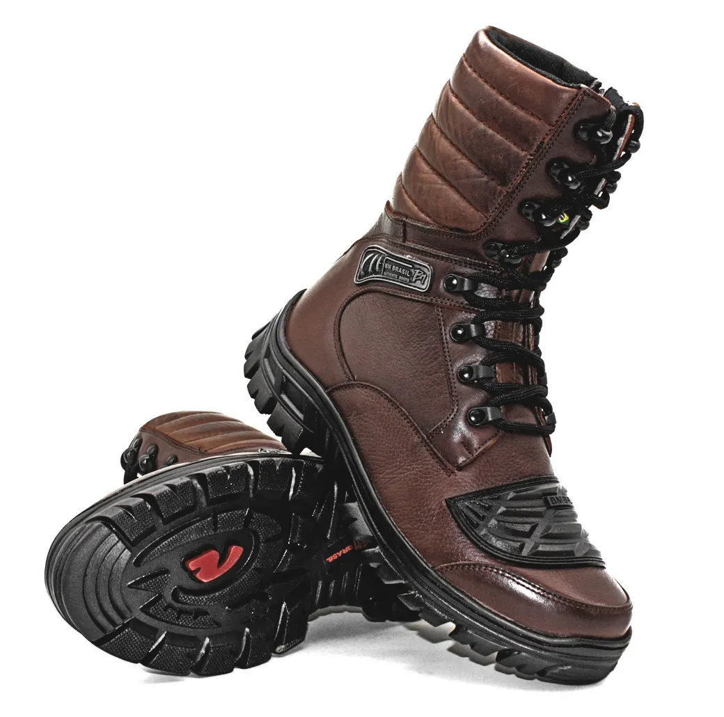 Motorcycle Boots Brown Leather Tactical Army Zipper Combat