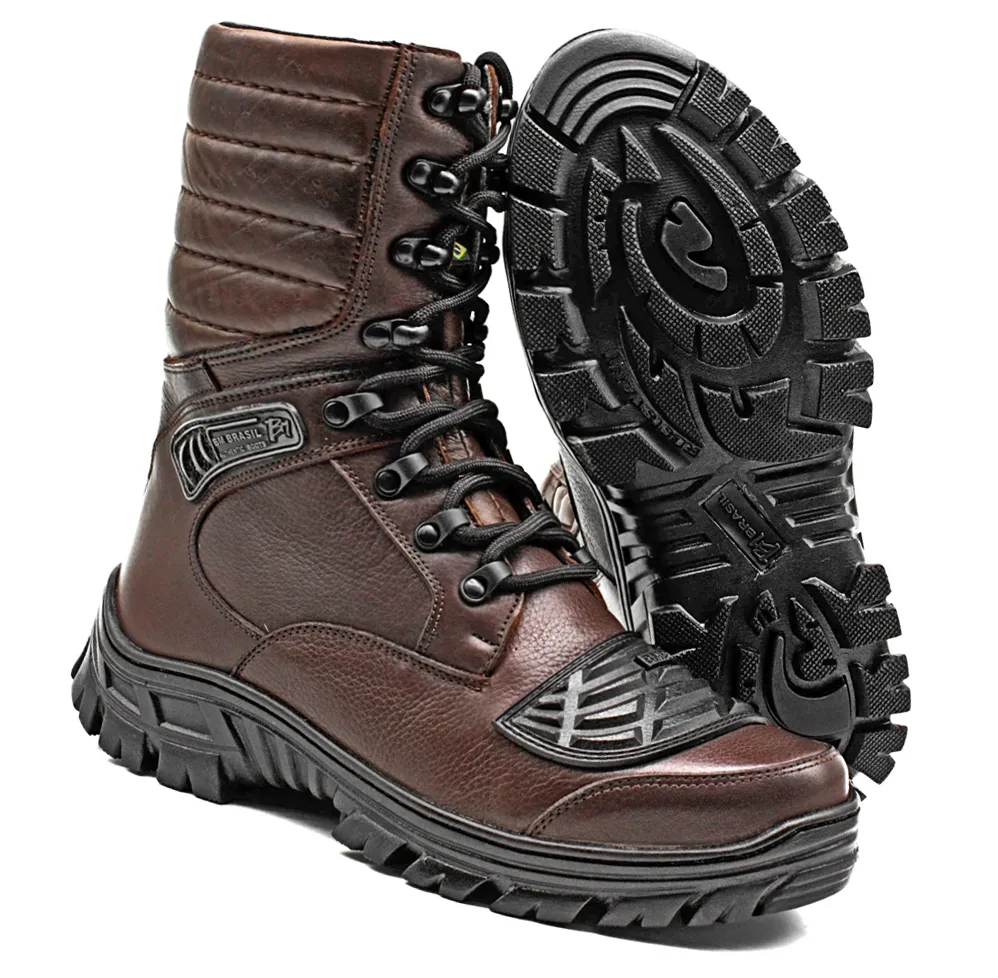 Motorcycle Boots Brown Leather Tactical Army Zipper Combat