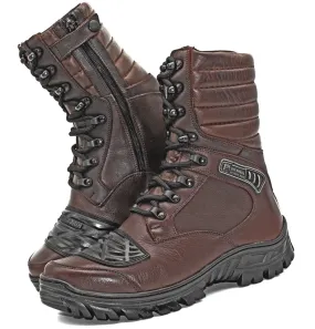 Motorcycle Boots Brown Leather Tactical Army Zipper Combat
