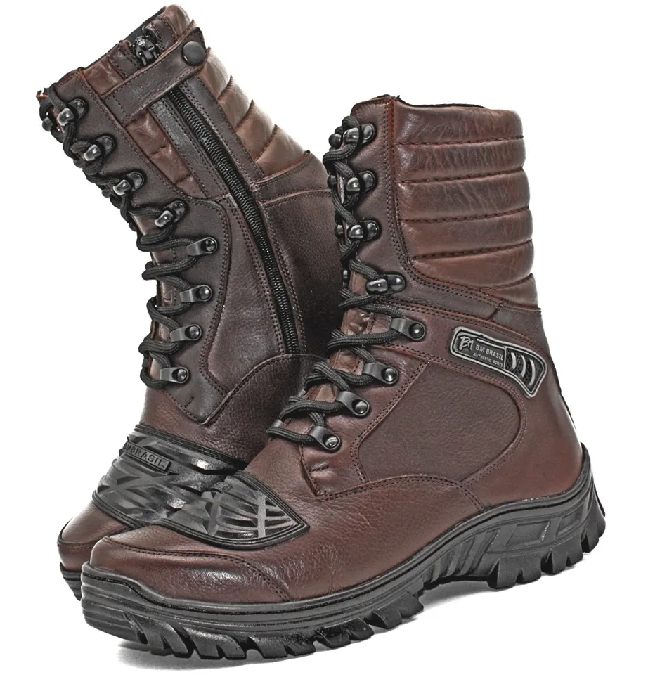 Motorcycle Boots Brown Leather Tactical Army Zipper Combat