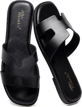 NianEr Womens Microfiber Leather Comfort Foam Rhinestone Glitter Sparkly Dress Flip Flop Sandals Summer Cute Flat Slides