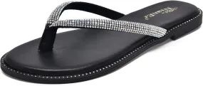 NianEr Womens Microfiber Leather Comfort Foam Rhinestone Glitter Sparkly Dress Flip Flop Sandals Summer Cute Flat Slides