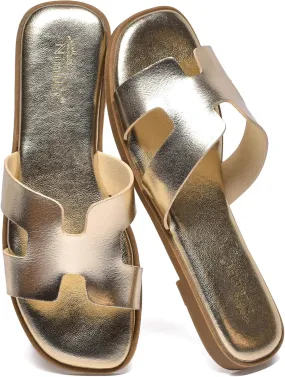 NianEr Womens Microfiber Leather Comfort Foam Rhinestone Glitter Sparkly Dress Flip Flop Sandals Summer Cute Flat Slides
