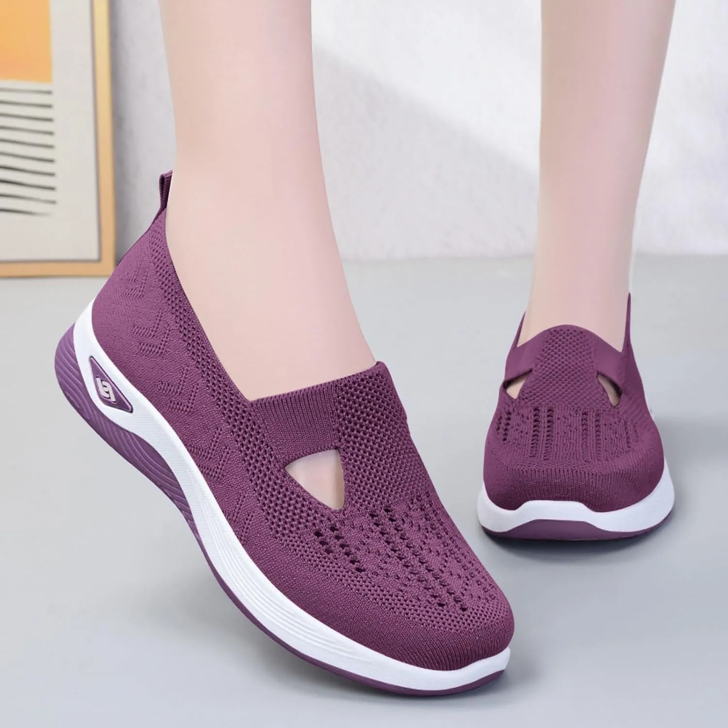 Orthopedic Shoes for Women Woven Slip on Go Walking Shoes Arch Support Breathable Casual Shoes Lightweight Foam Shoe