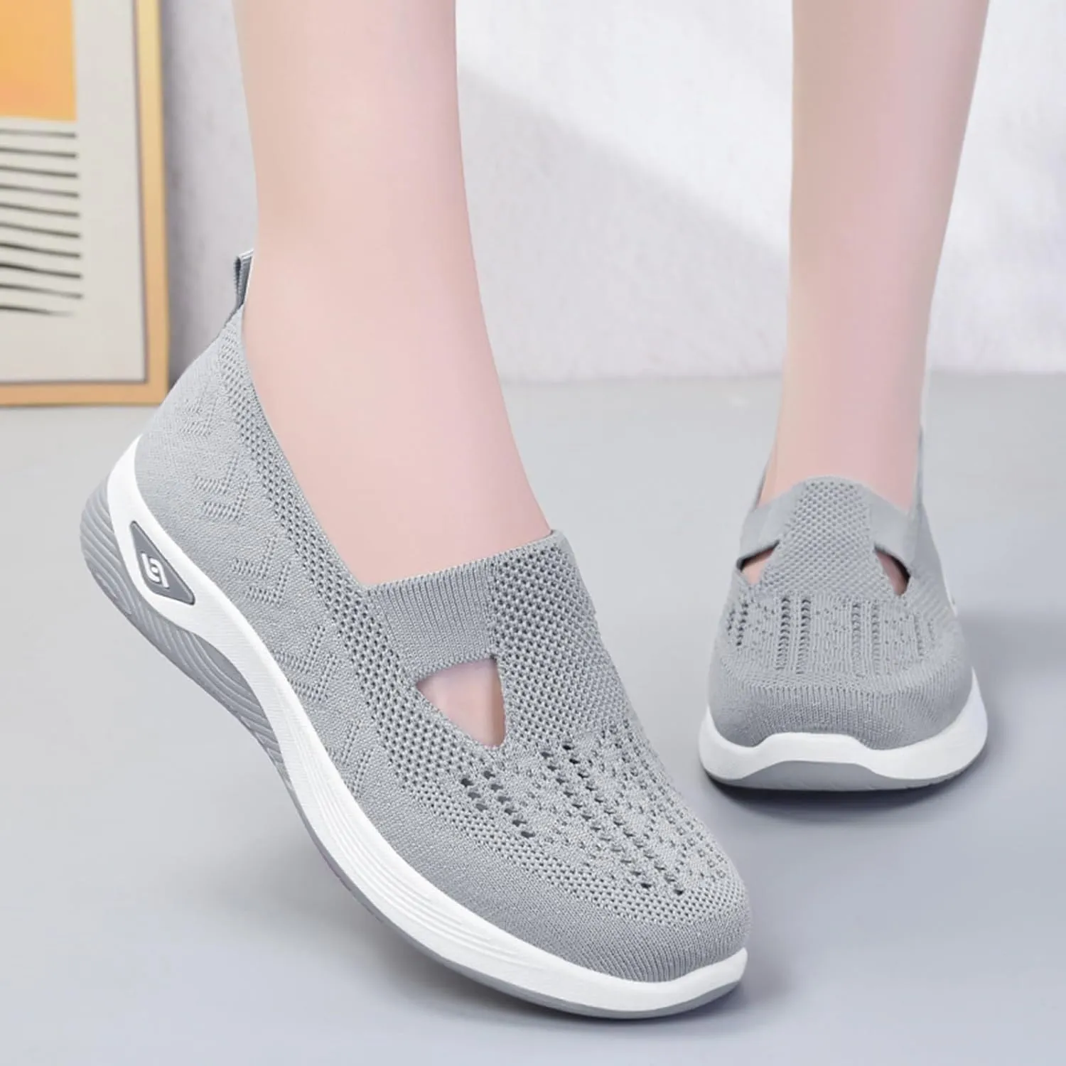 Orthopedic Shoes for Women Woven Slip on Go Walking Shoes Arch Support Breathable Casual Shoes Lightweight Foam Shoe