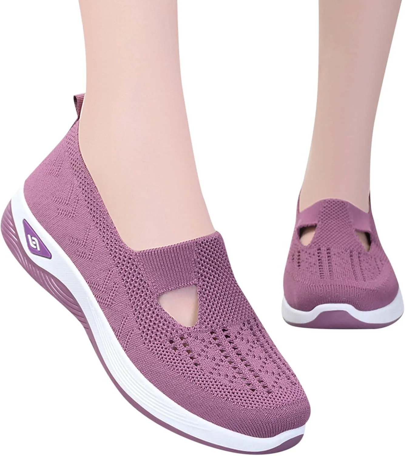 Orthopedic Shoes for Women Woven Slip on Go Walking Shoes Arch Support Breathable Casual Shoes Lightweight Foam Shoe