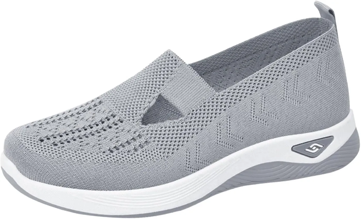 Orthopedic Shoes for Women Woven Slip on Go Walking Shoes Arch Support Breathable Casual Shoes Lightweight Foam Shoe