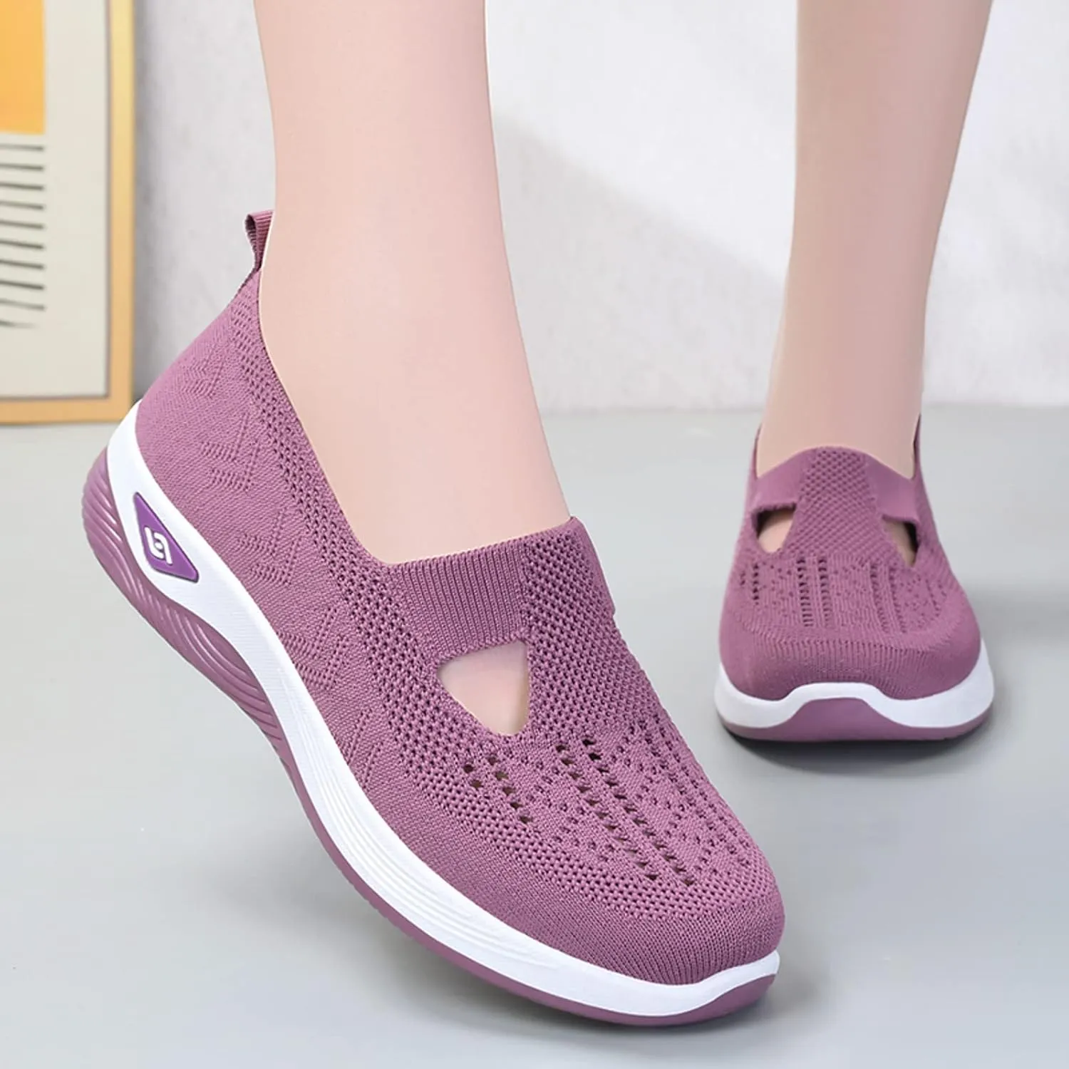 Orthopedic Shoes for Women Woven Slip on Go Walking Shoes Arch Support Breathable Casual Shoes Lightweight Foam Shoe