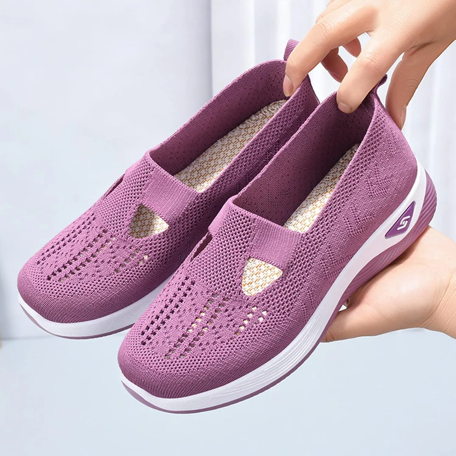Orthopedic Shoes for Women Woven Slip on Go Walking Shoes Arch Support Breathable Casual Shoes Lightweight Foam Shoe