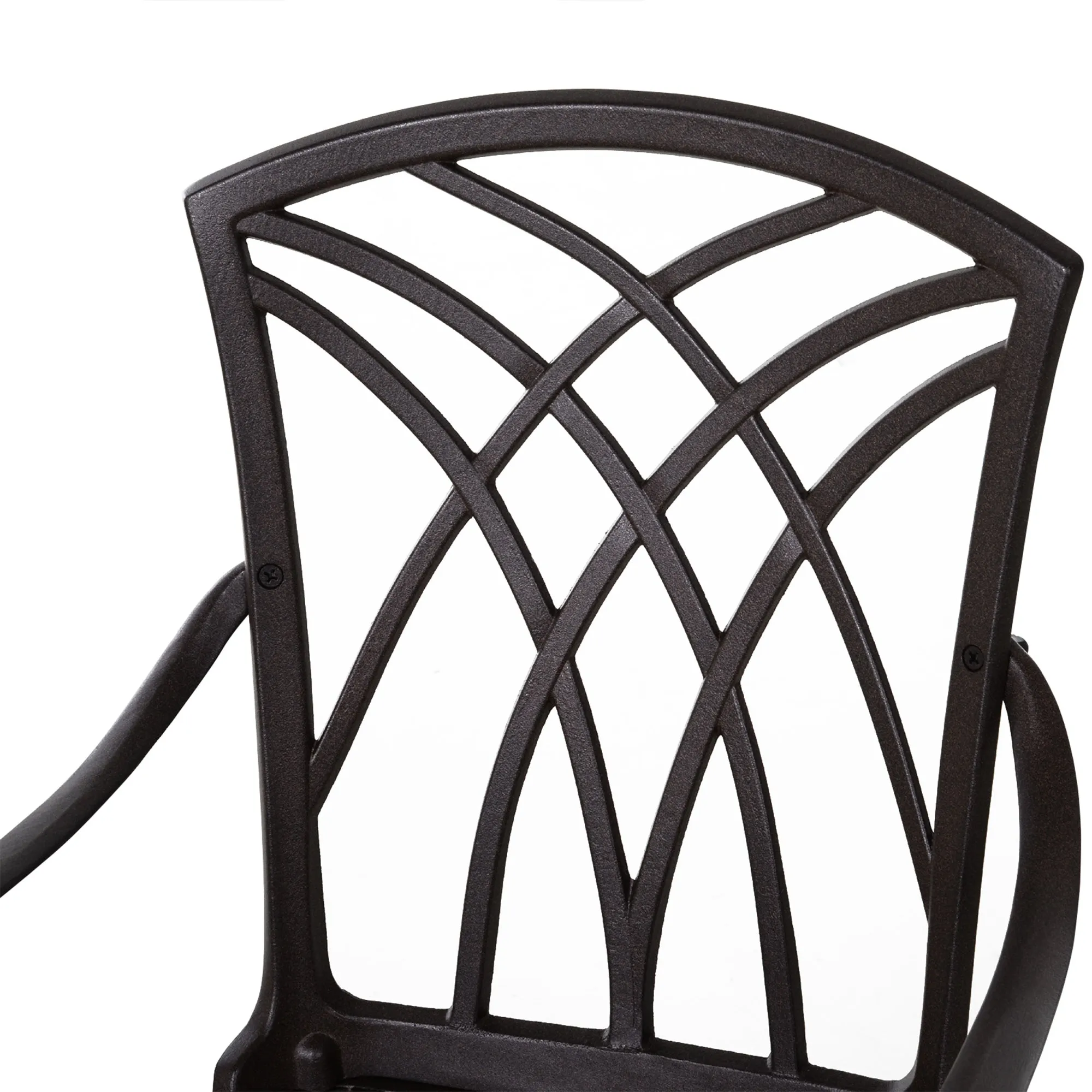 Outsunny 5 Pieces Outdoor Dining Table Set, Cast Aluminium Patio Conversation Furniture Set with 4 Armchairs, a Round Dining Table with Parasol Hole, Brown