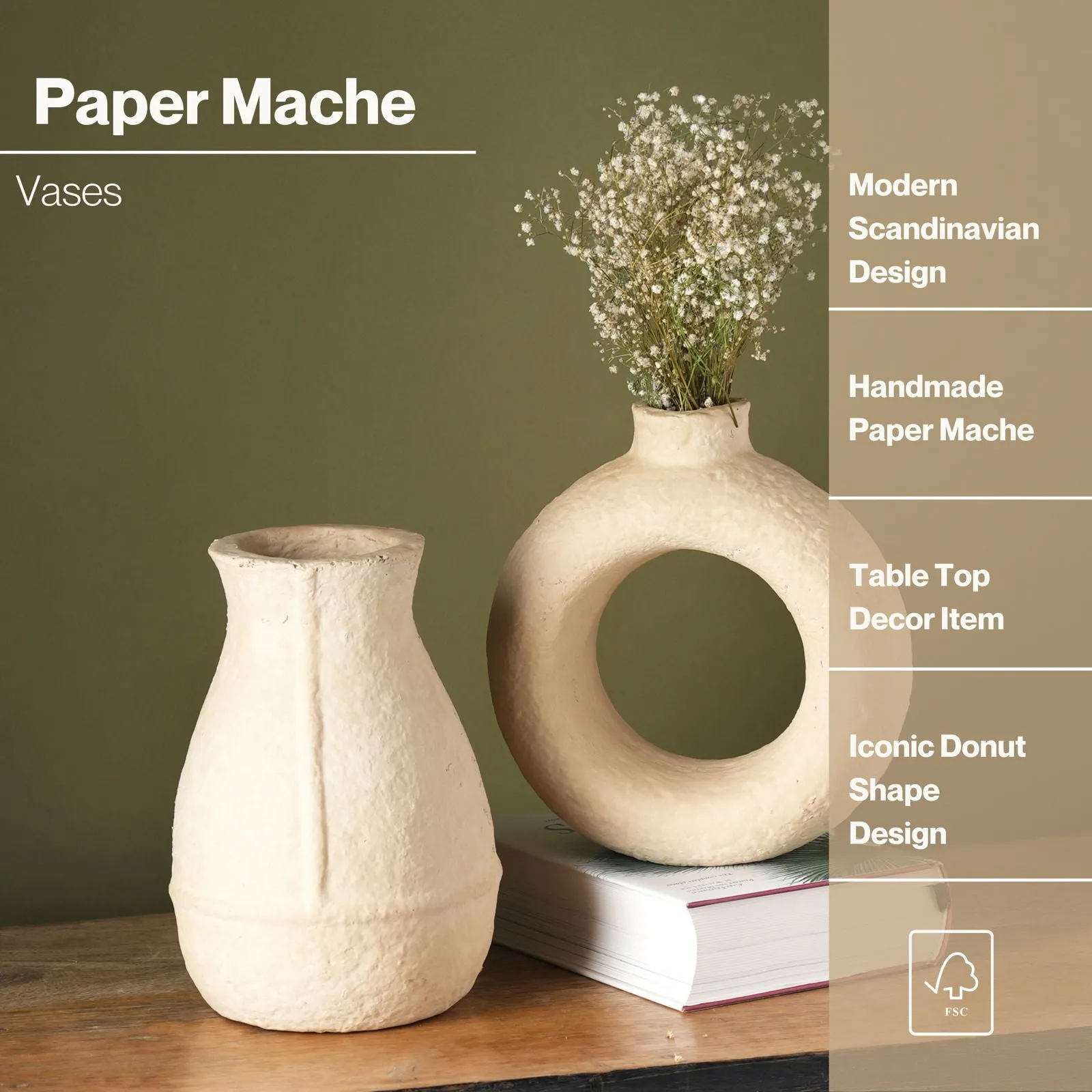 Paper Mache Vase - off white