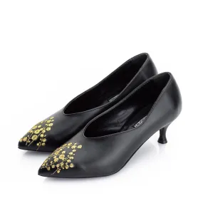 SHR Lily Of The Valley black leather pumps