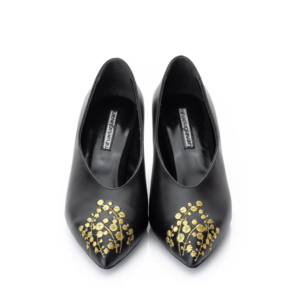 SHR Lily Of The Valley black leather pumps