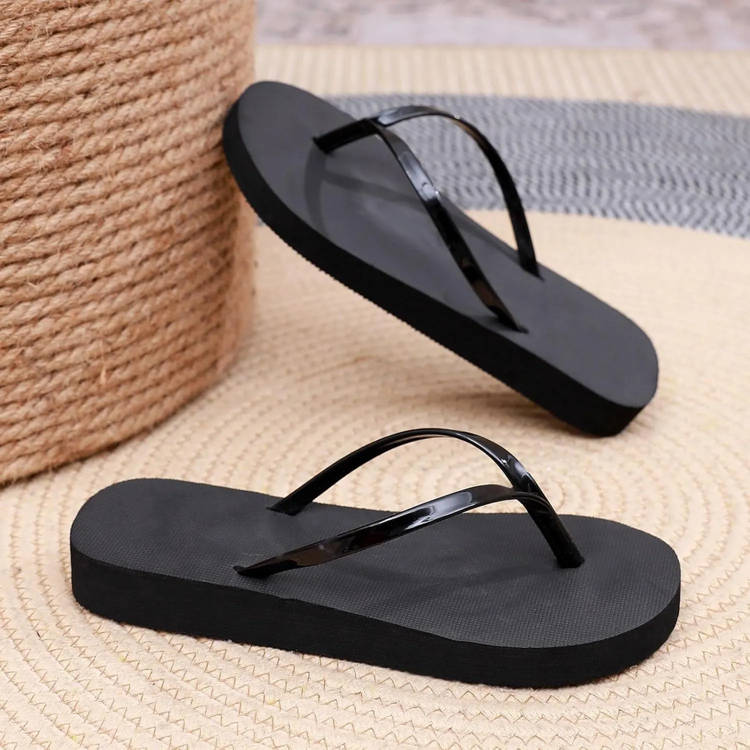 Slim Flip Flops for Women, Ladies Shower Slippers Flat for Summer Beach Pool Thongs Rubber Soft Slide Slip-on Shoes