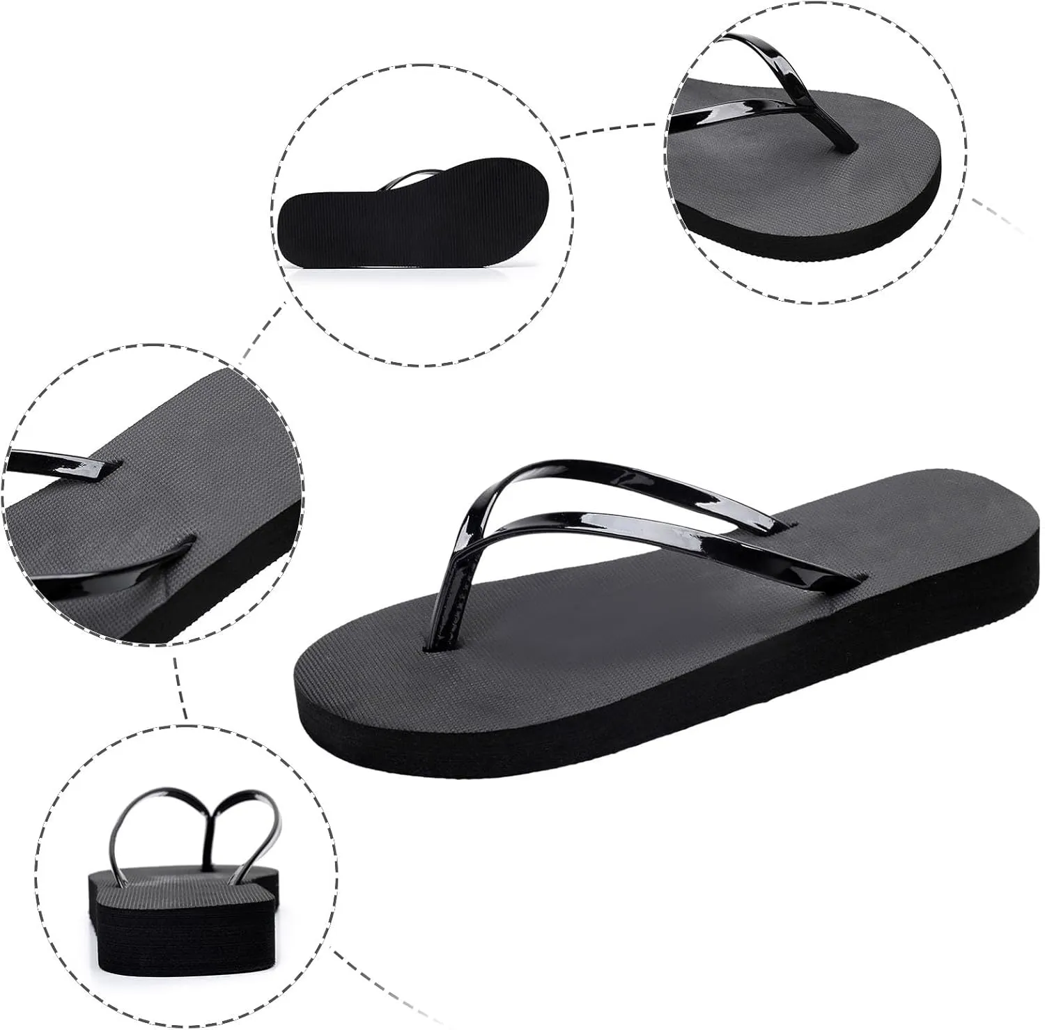 Slim Flip Flops for Women, Ladies Shower Slippers Flat for Summer Beach Pool Thongs Rubber Soft Slide Slip-on Shoes