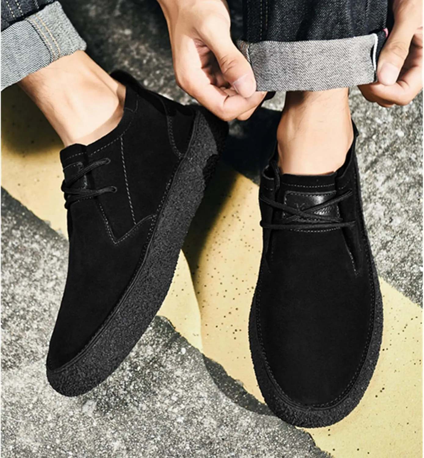 SywzX&xfybz Cow Suede Men's Casual Loafers Anti Slip Soft Soled Driving Shoes Men's Leather Shoes