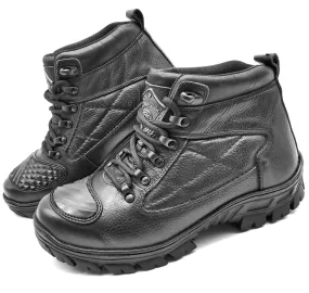 Tactical Boots Black Genuine Leather Motorcycle Rider Lace Up Ankle