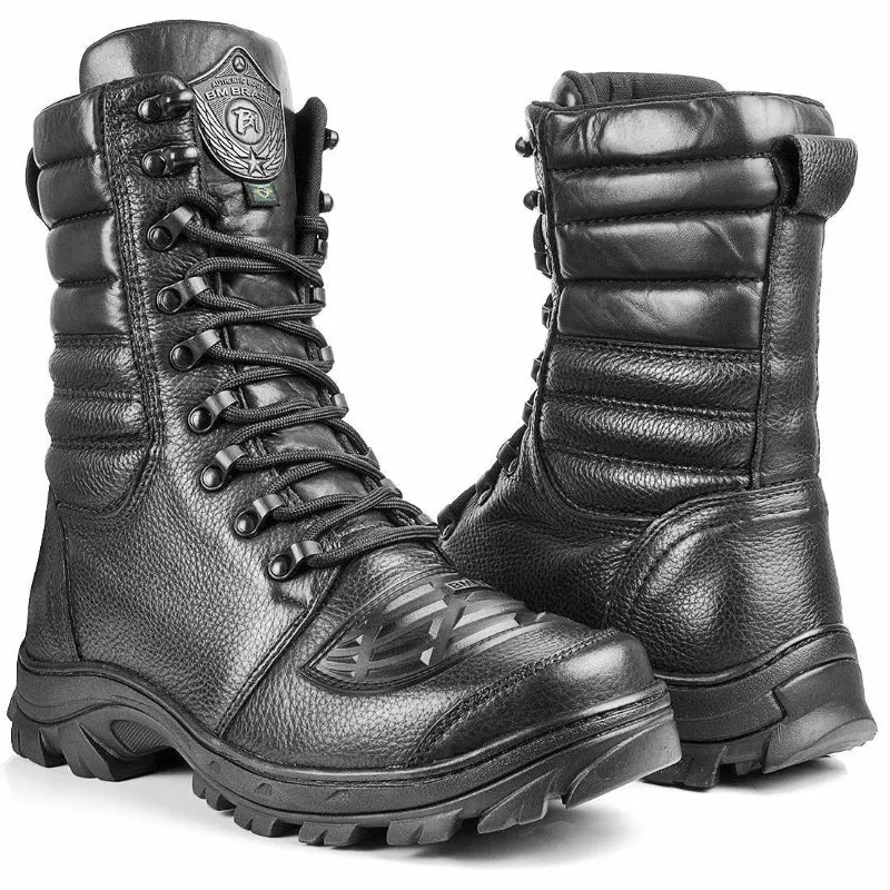 Tactical Boots Black Leather Motorcycle Lace Up Military Combat